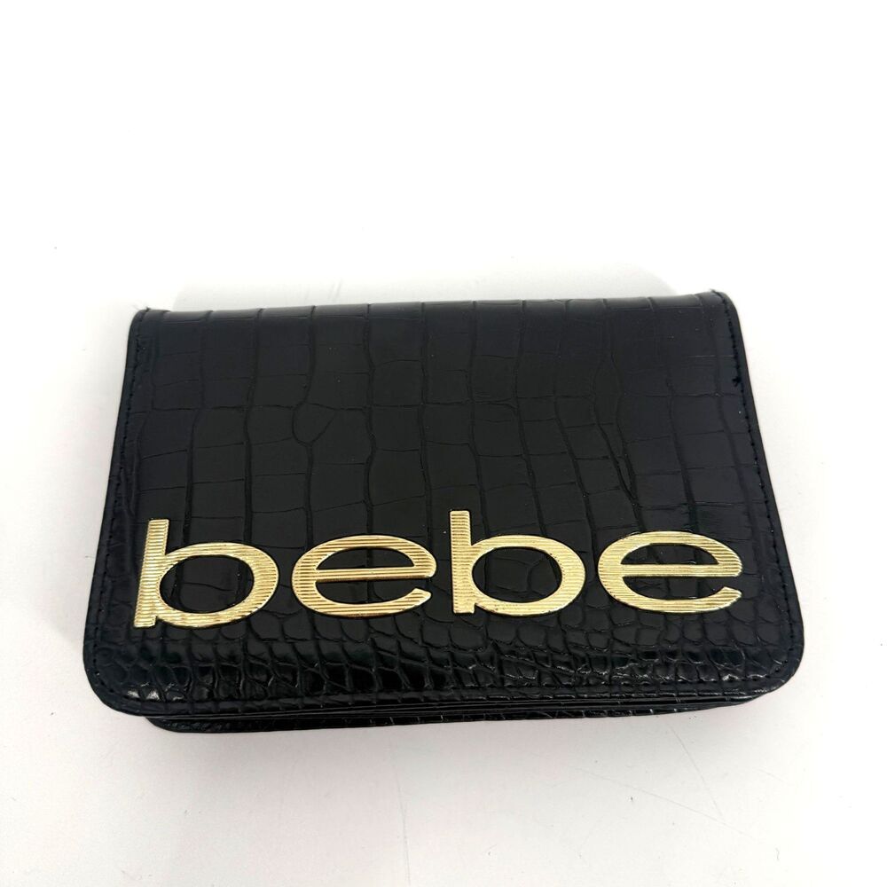 Bebe Fabiola Stamped Crocodile Crossbody Mini Handbag Y2k Clutch 90s Black Gold
